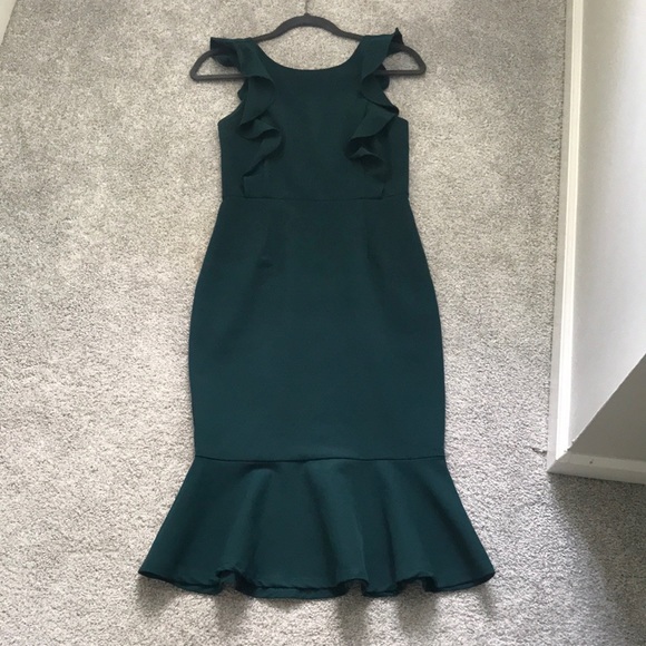 Emerald/Teal Midi Dress with Ruffle Detail - Picture 2 of 7